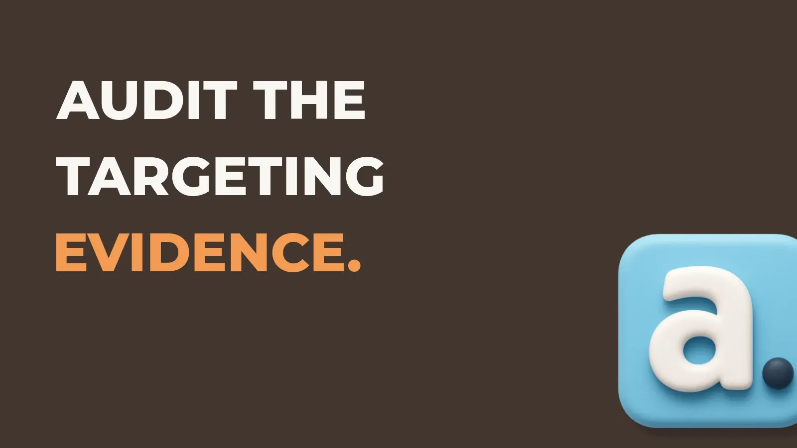 Ecommerce marketing poster reading Audit the targeting evidence. with the Anata marketing product icon
