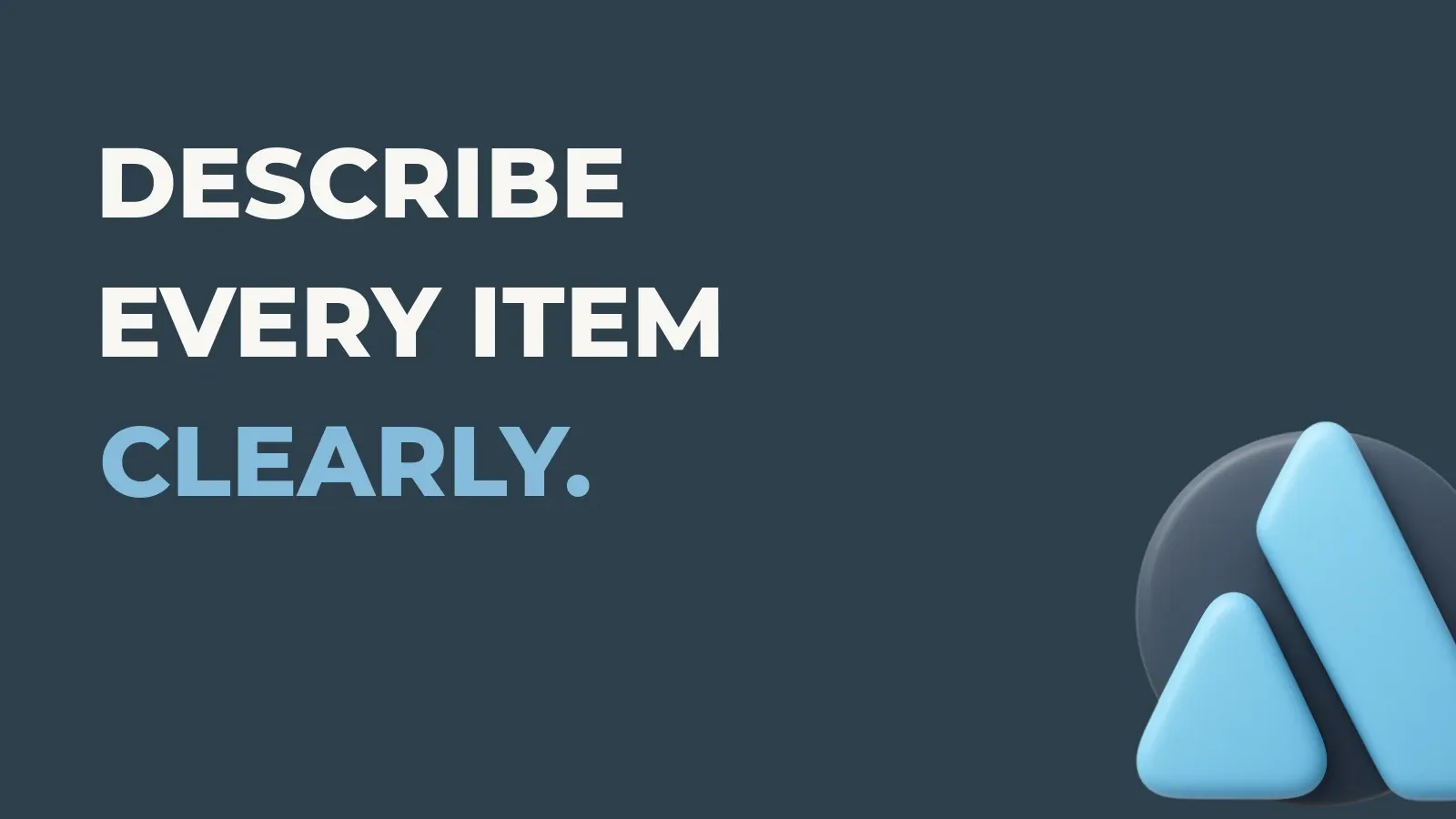 Shipping operations poster reading Describe every item clearly. with the Anata Shipping OS product icon
